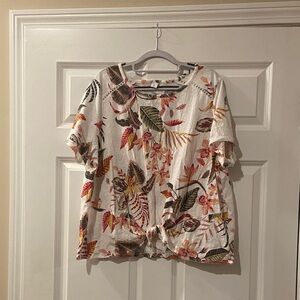 🧡 Women’s Old Navy White Short-Sleeve Floral Tie-Front Top
